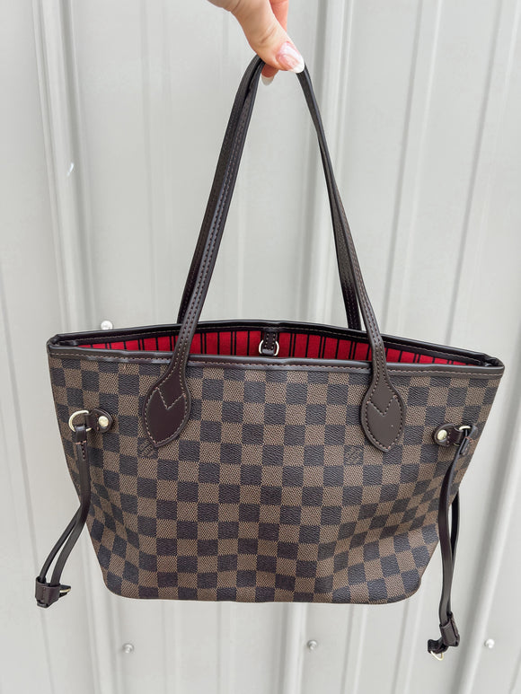 PRE-ORDER Neverfull PM Brown Check w/ Red