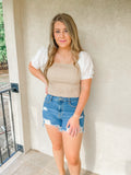 Stroll In The Sand Smocked Eyelet Top