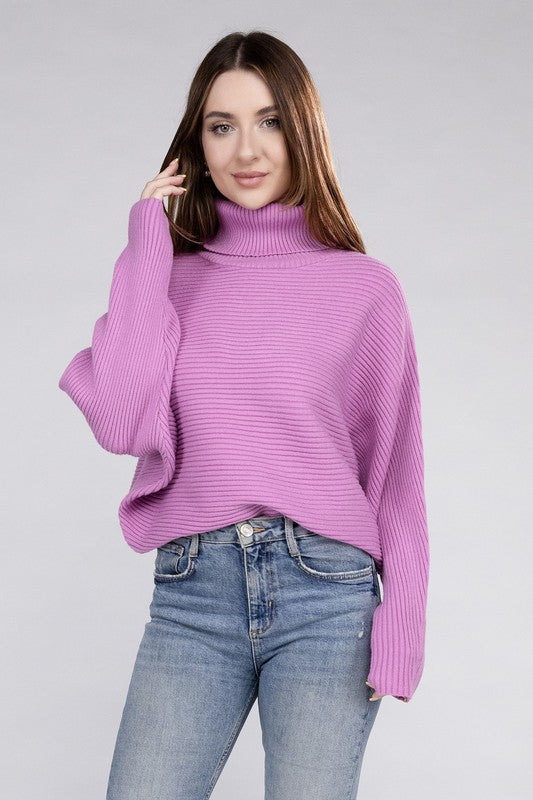 Viscose Dolman Sleeve Turtleneck Sweater Multiple Colors
