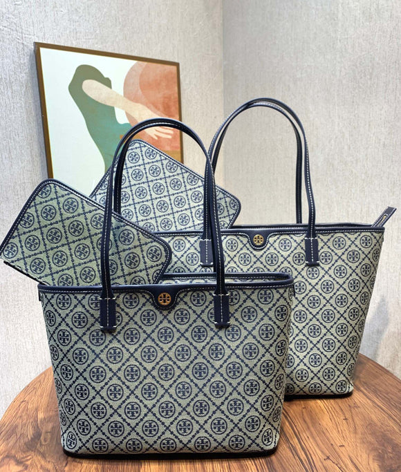 PRE-ORDER Jacquard Shoulder Tote Navy Monogram