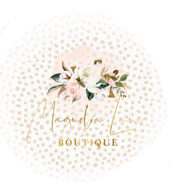 Magnolia Lane Boutique logo features honeybees, cotton, pink roses, and gorgeous magnolia flowers.