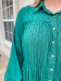 Mistletoe Kisses Hunter Green Button Down Dress
