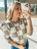 Checked Out Taupe Sweater
