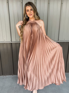 Bronze Goddess Halter Maxi Dress