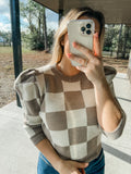 Checked Out Taupe Sweater