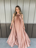Bronze Goddess Halter Maxi Dress